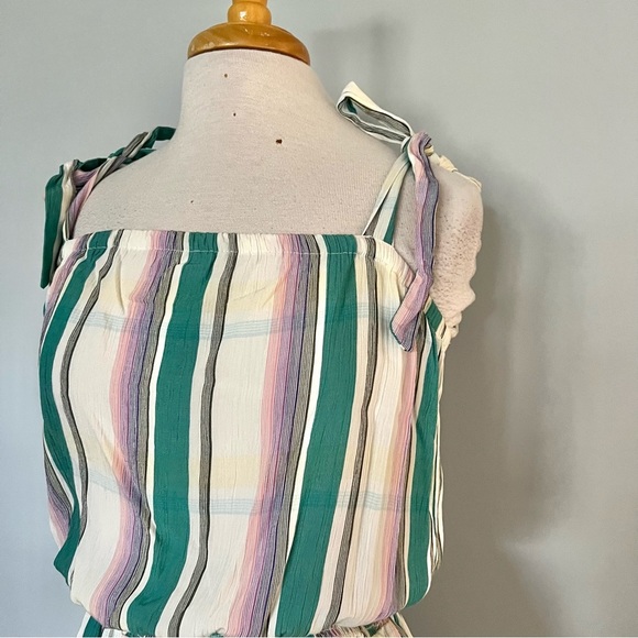 H&M Cream Pastel Purple Green Plaid Stripes MIDI Dress Size 12 - Picture 8 of 11